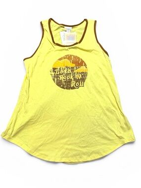 LuLaRoe Yellow Graphic Tank with Brown Trim